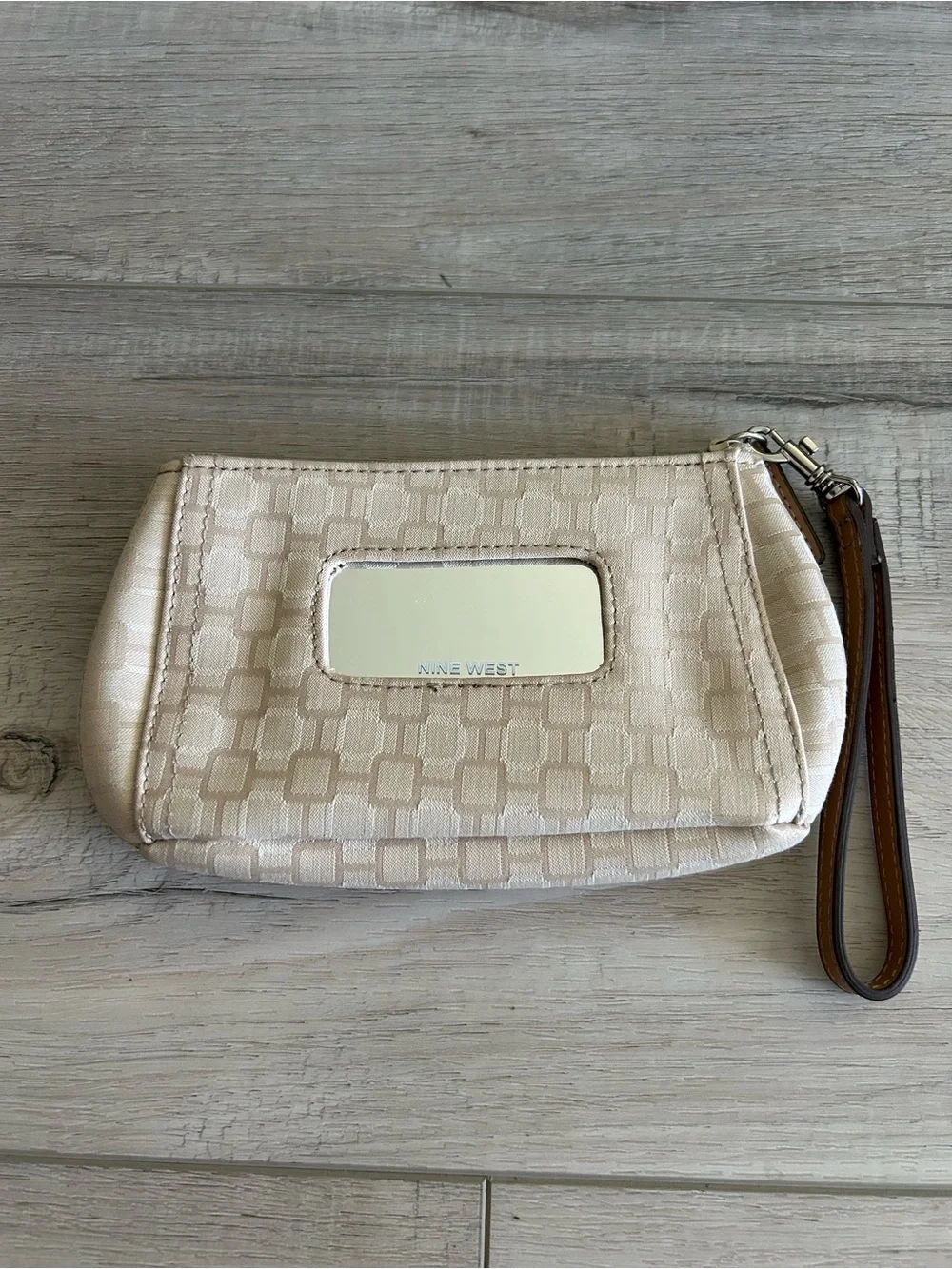 Nine West Beige Cream Wristlet Clutch with Logo Plate